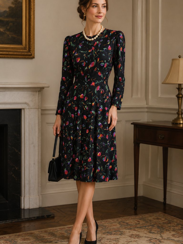 Vintage Maggy London Petites 100% Silk Floral Dress Size 4 Made In Korea